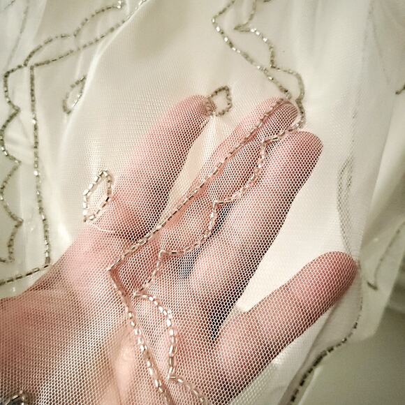 Y2K 90s Abercrombie Fitch Slip Dress XS Ivory Mesh Silver Bead Party NEW - Picture 4 of 12